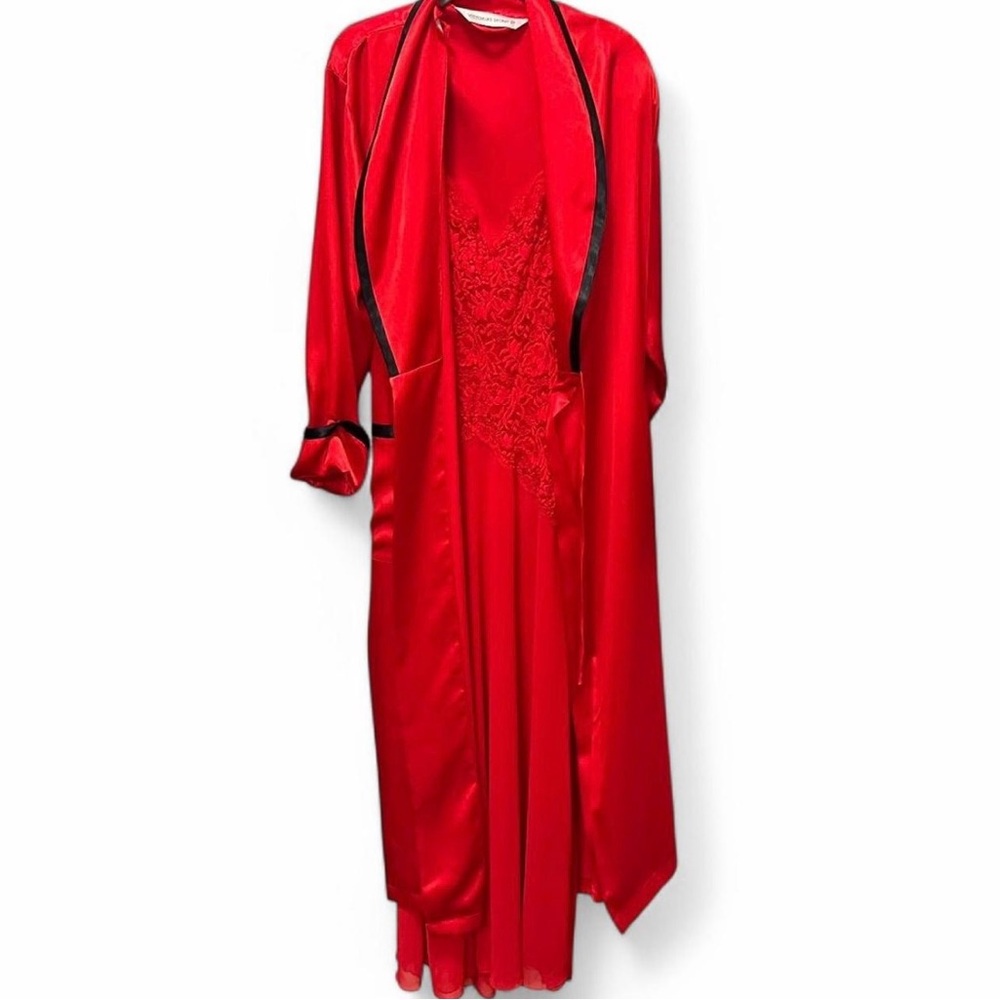 Vintage 90s Victoria’s Secret Red Satin Robe and Lingerie Dress Set